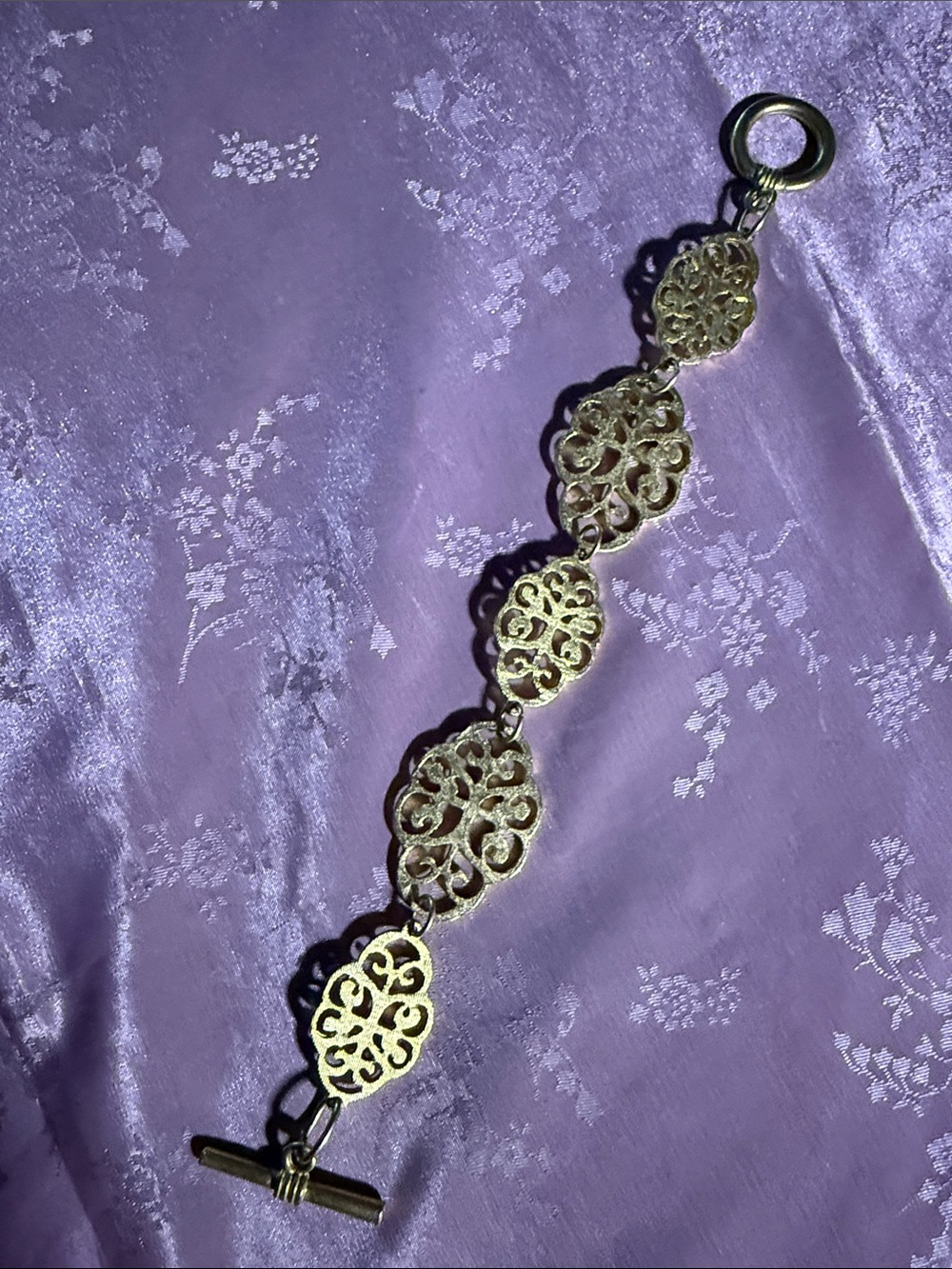 Gold Filigree Link Toggle Bracelet - Gold Tone